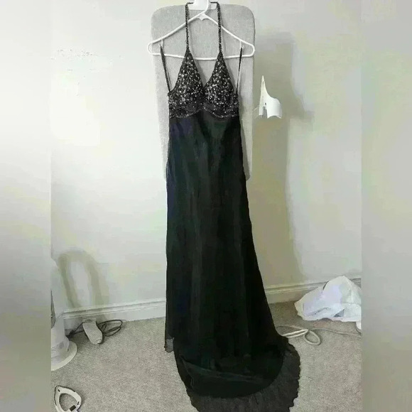 Black 100% silk halter Beaded Dress - New - Picture 5 of 6